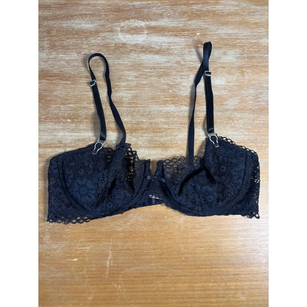 Victorias Secret Very Sexy Balconet Bra Black Floral Lace Unlined Underwire 36D